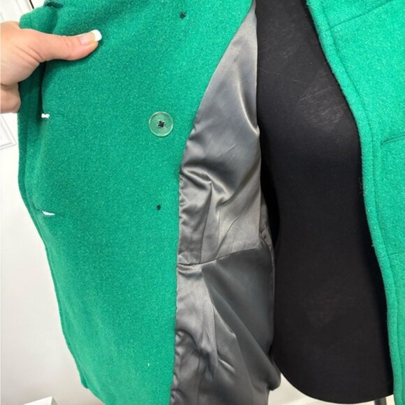 Old Navy Women's Kelly Green Double-Breasted Pea Coat Wool Blend Pleated Y2K - Picture 7 of 14